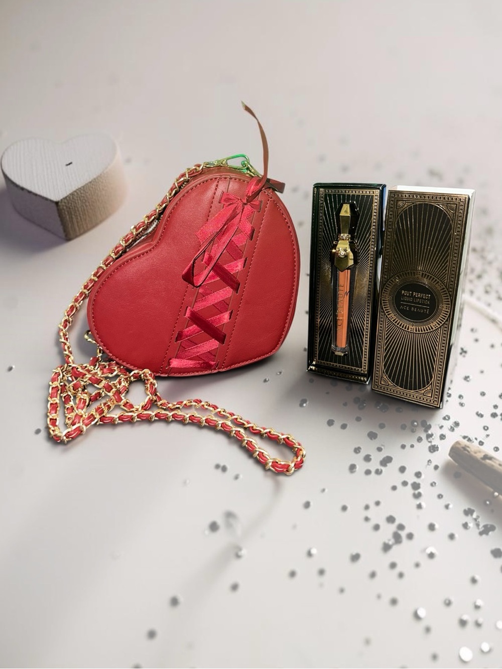 NWT Torrid Red Heart-Shaped Crossbody Bag + Ace Beaute full size lipstick